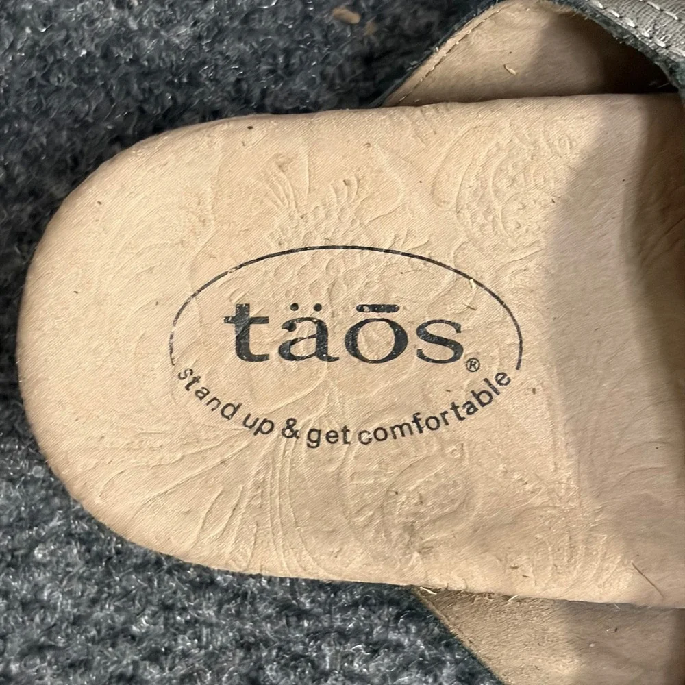 Taos Genie Metallic Leather Studded Beaded Toe Loop Slide Sandals Womens 10